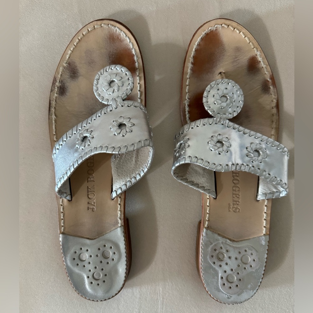 Jack Rogers Silver Original Leather Sandals